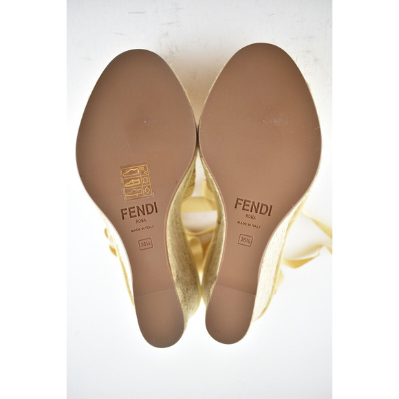 Fendi Roma Natural FF Logo Ankle Strap Lace Up Sandal Espadrille Wedge Heel 36.5 - Picture 12 of 12